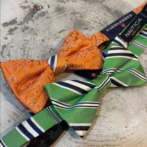 Bundle of NWT Orange Saddlebred and EUC Green Nautica Silk Adjustable Bowties